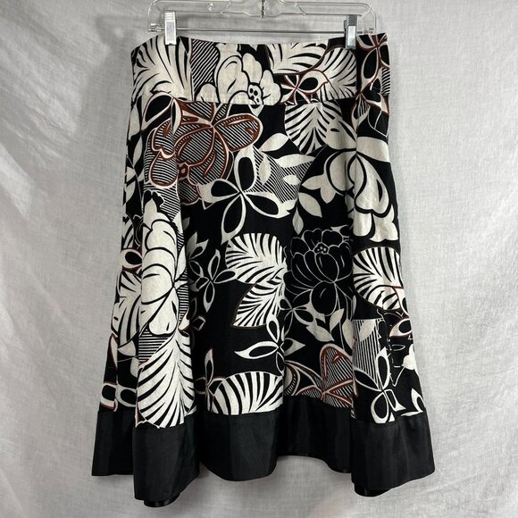 Metro Girl Linen Rayon Midi Swing Skirt Womens XL Island Floral Tropical - Picture 1 of 12